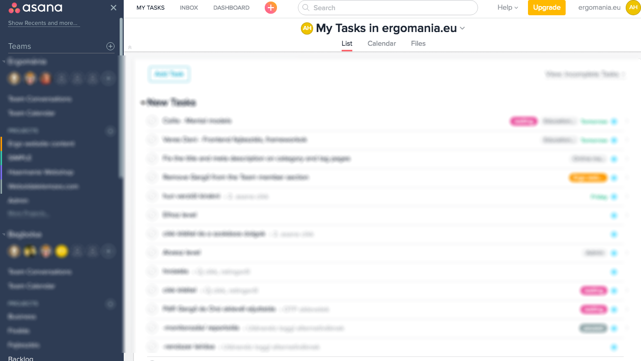 Asana dashboard