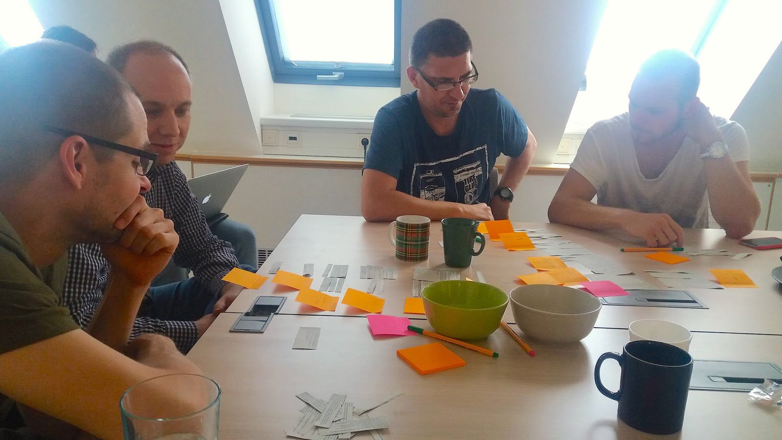 The Card sorting test in progress. The picture captures one of many regular group discussions.